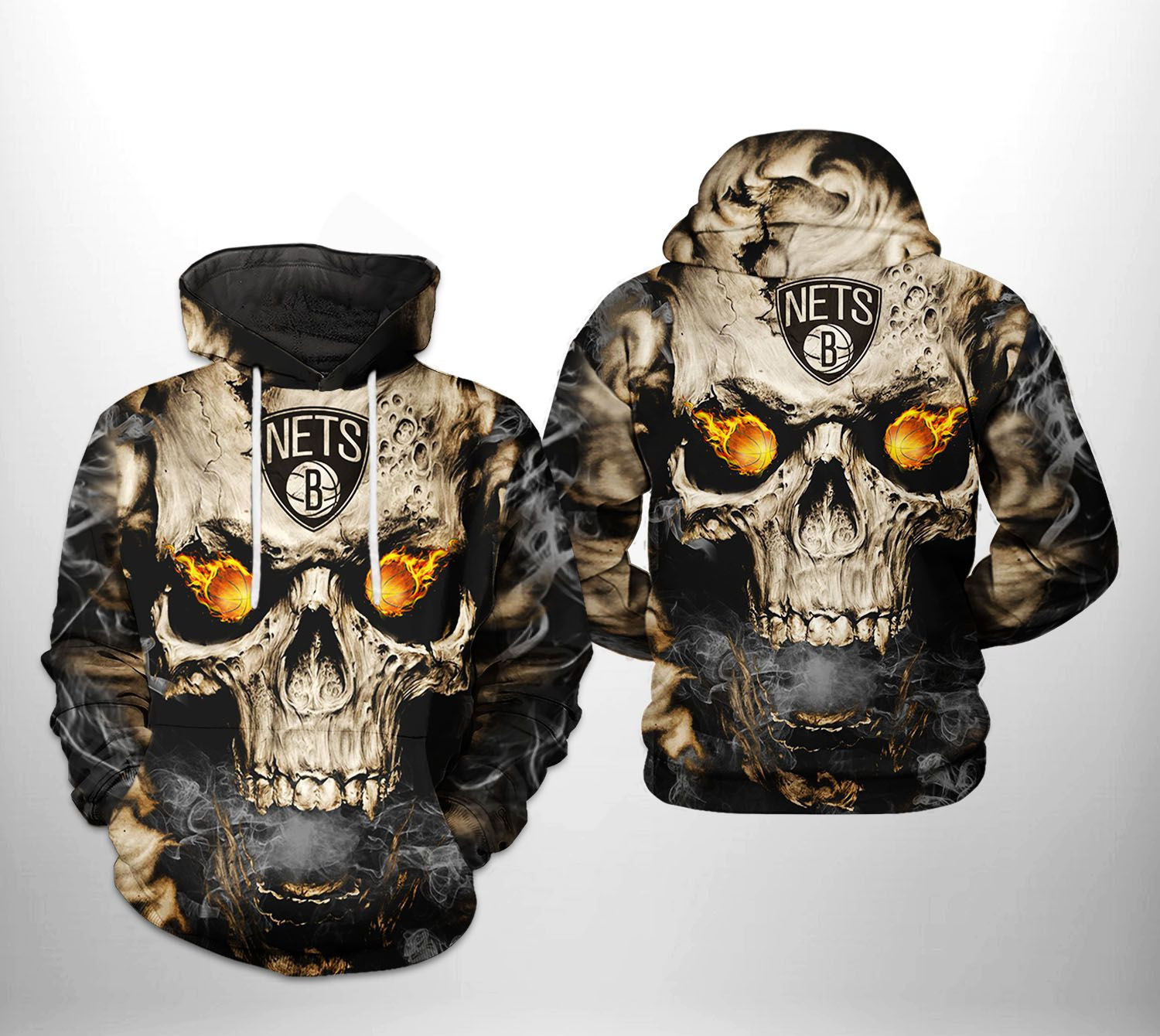Brooklyn Nets NBA Skull 3D All Over Print Hoodie, Zip Hoodie