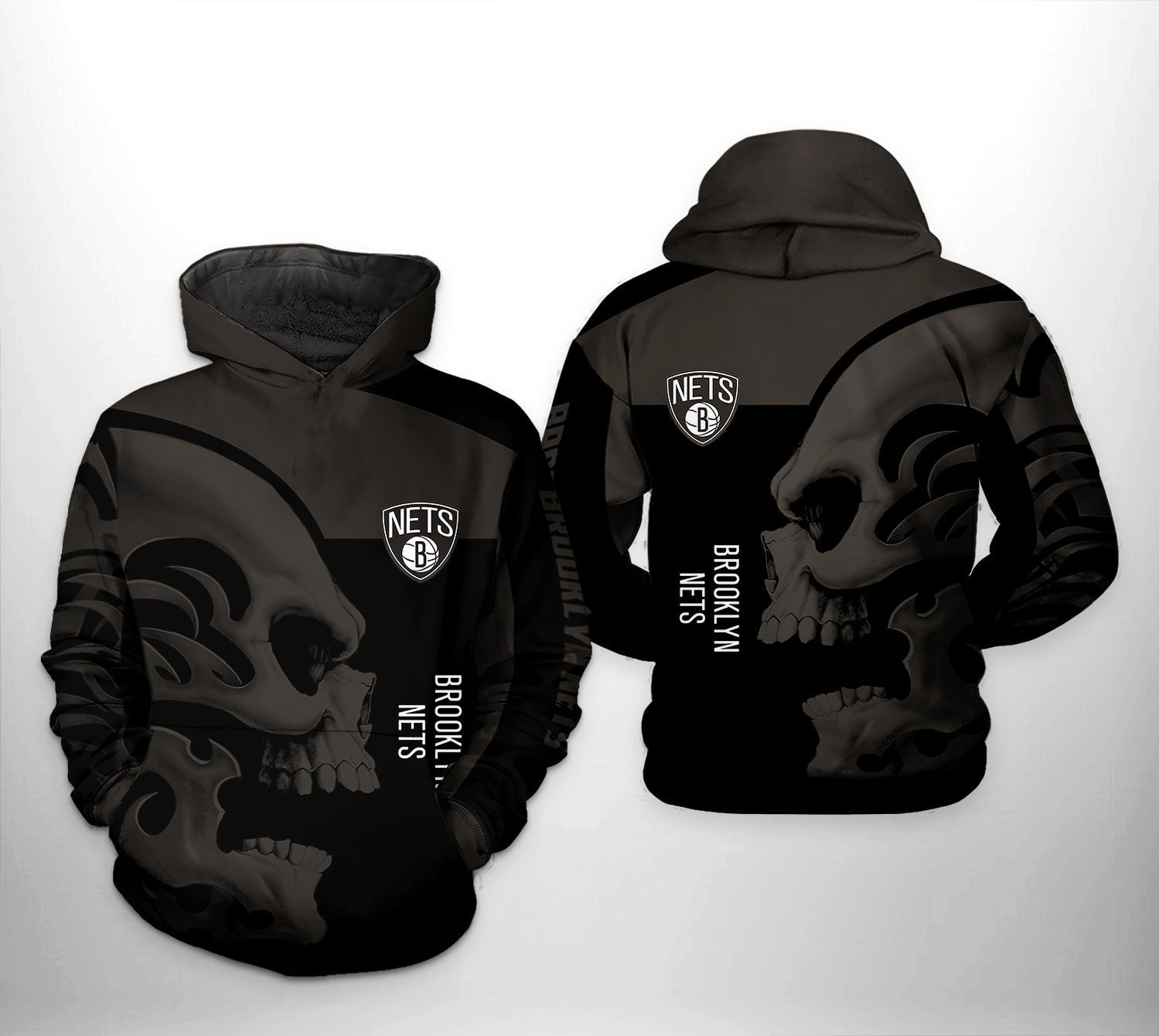 Brooklyn Nets NBA Skull Team 3D All Over Print Hoodie, Zip Hoodie