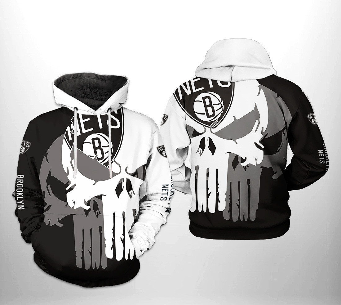 Brooklyn Nets NBA Team Skull 3D All Over Print Hoodie, Zip Hoodie