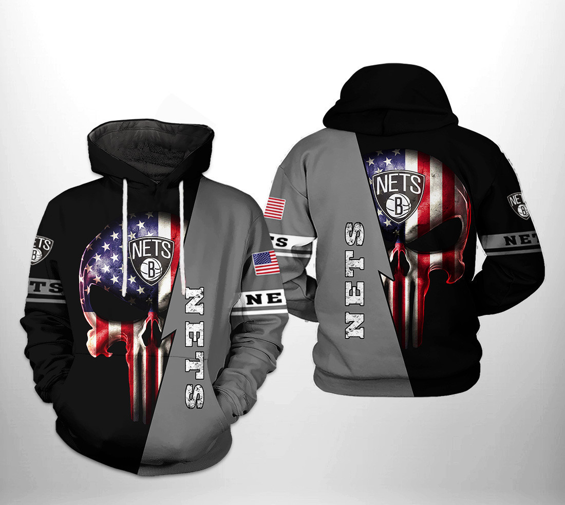 Brooklyn Nets NBA US Flag Skull Team 3D All Over Print Hoodie, Zip Hoodie