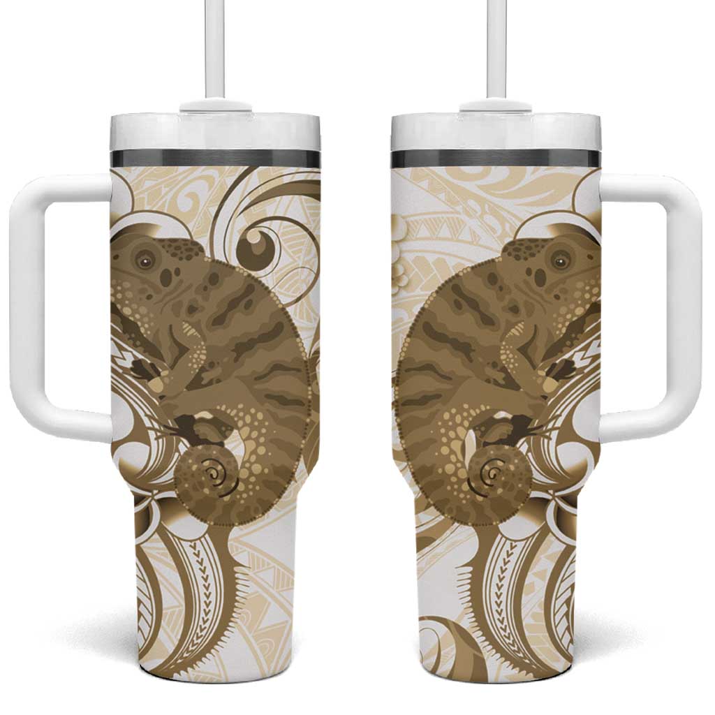 Brown And White Hawaii Chameleon Plumeria Polynesian Tribal Art Custom Stanley Cup 40 oz 30 oz Tumbler With HandleTVC2301362