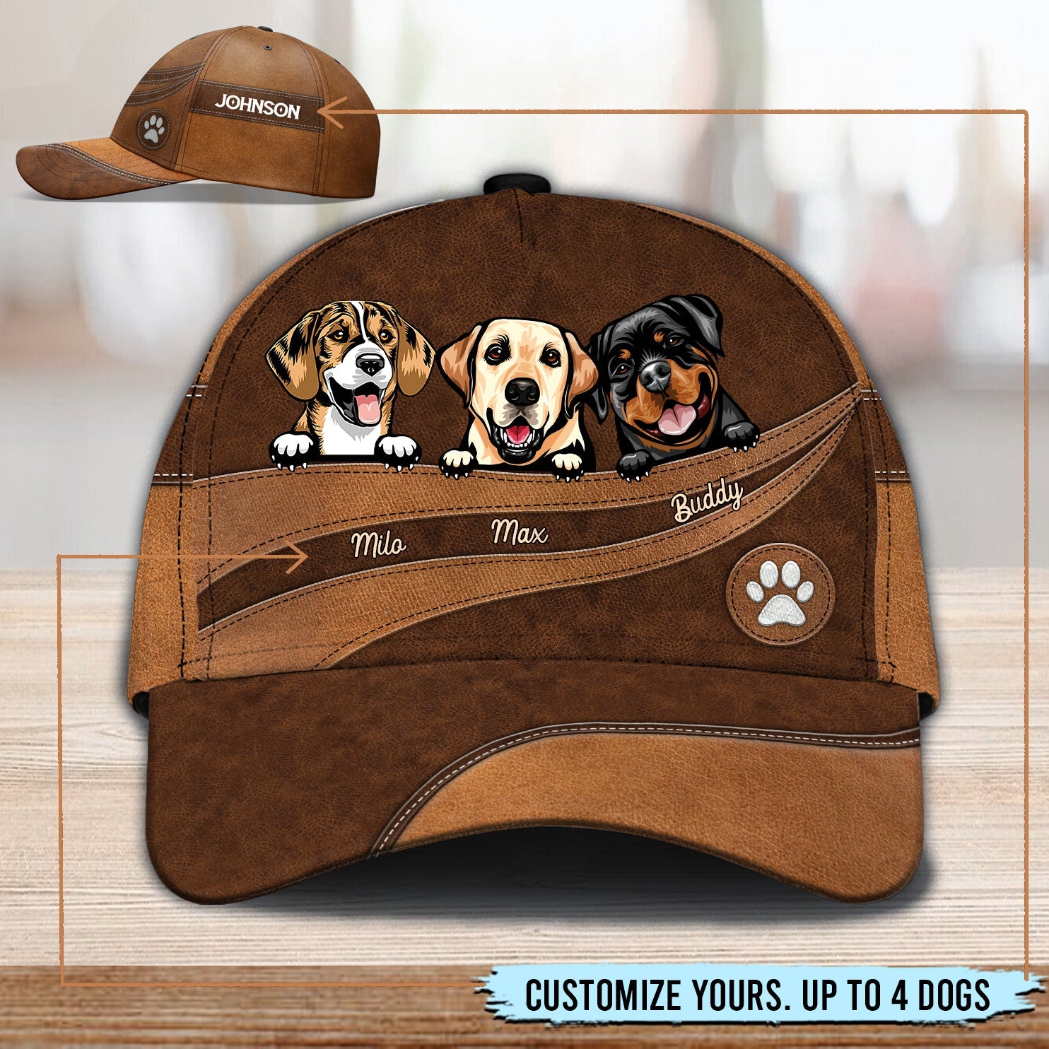 Brown Background Dog Personalized Classic Cap. Personalized Gift For Dog Lovers, Dog Dad, Dog Mom Trucker Hats Custom Hats Gifts For Men & Women