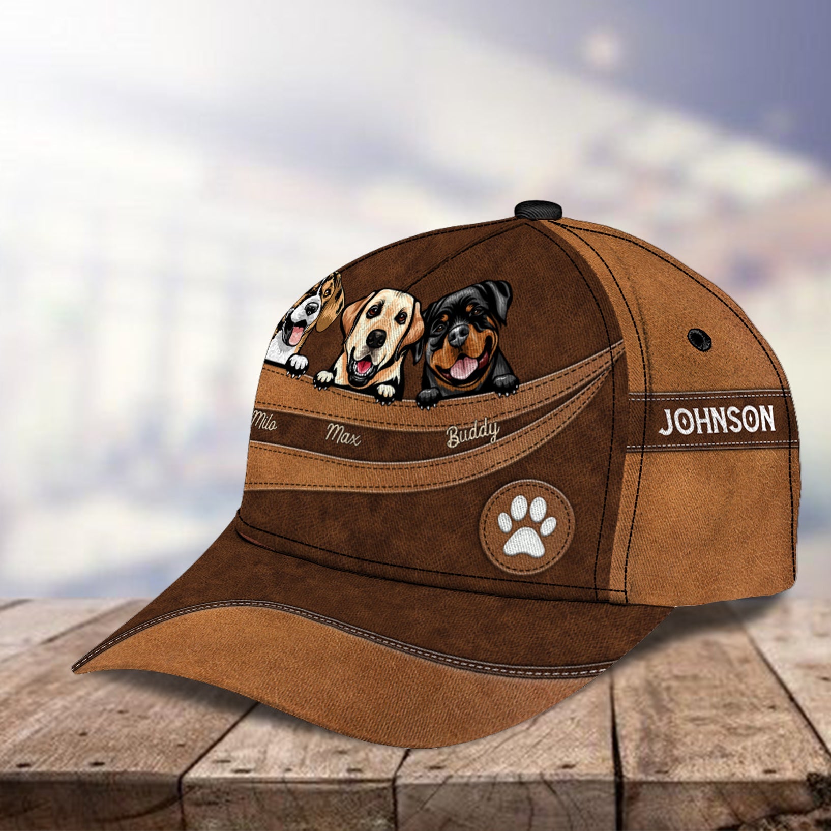 Brown Background Dog Personalized Classic Cap. Personalized Gift For Dog Lovers, Dog Dad, Dog Mom Trucker Hats Custom Hats Gifts For Men & Women