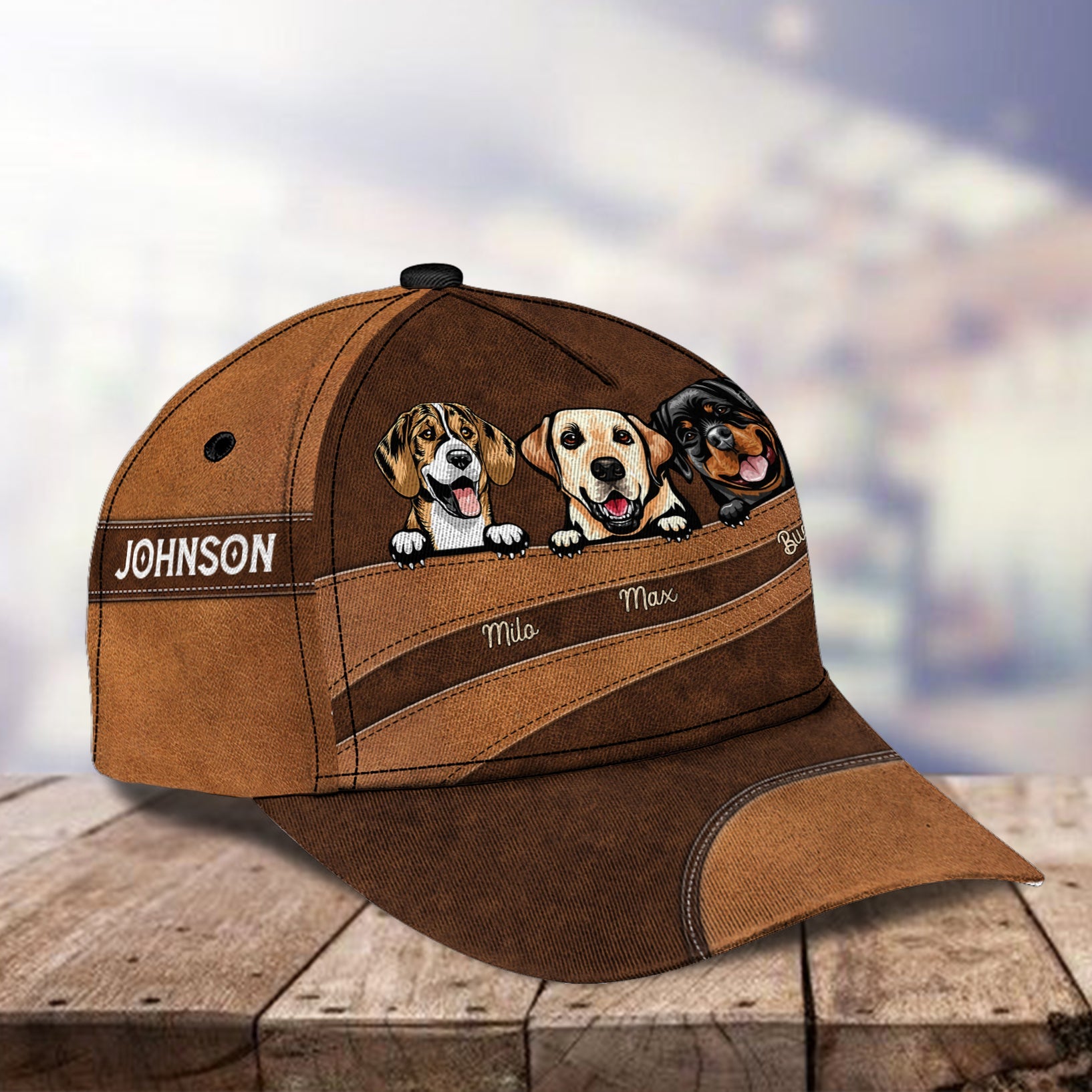 Brown Background Dog Personalized Classic Cap. Personalized Gift For Dog Lovers, Dog Dad, Dog Mom Trucker Hats Custom Hats Gifts For Men & Women