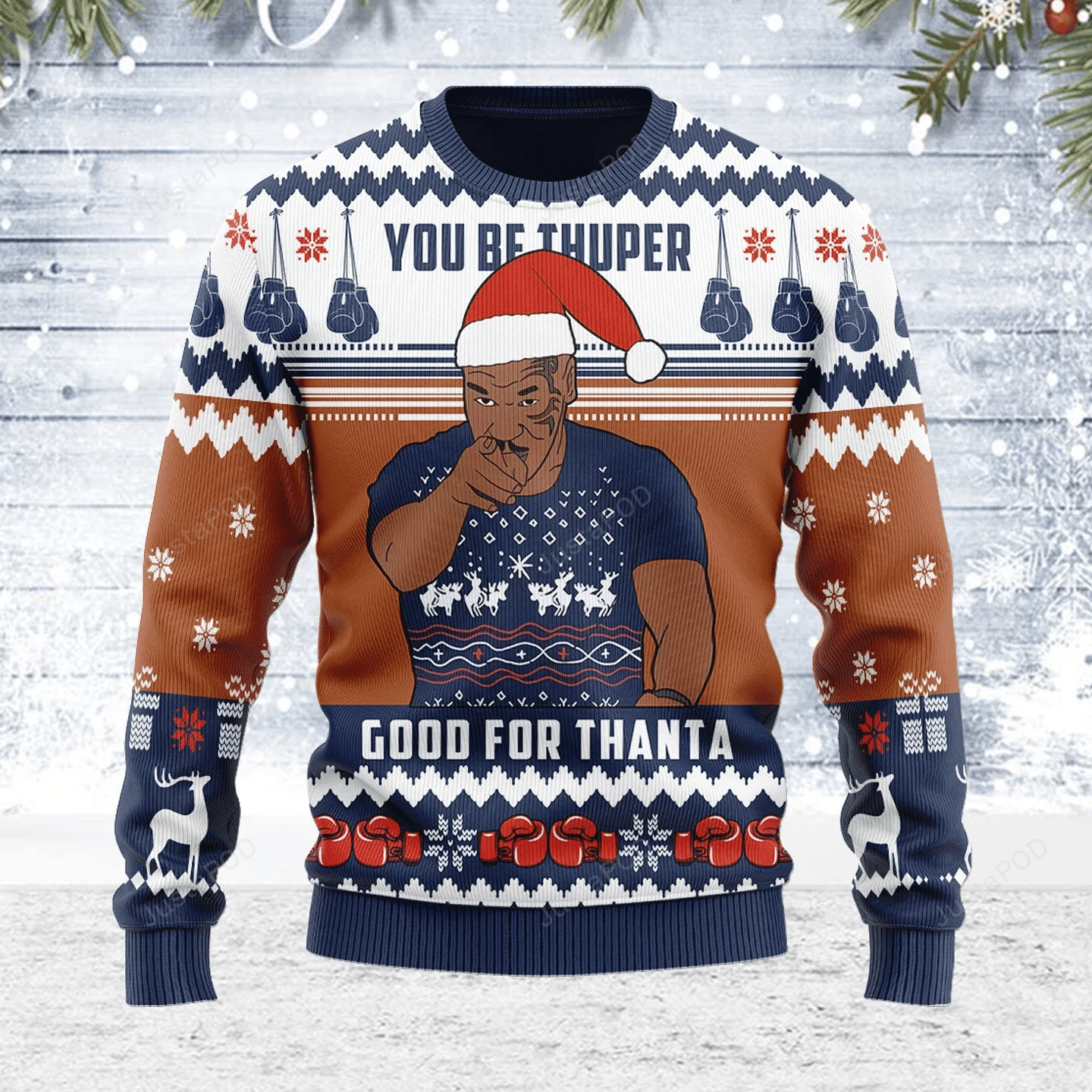 Brown Christmas Snowflakes Pattern You Be Thuper,Good For Thanta For Unisex Ugly Christmas Sweater Adult 3D Funny Matching for family - Image 2