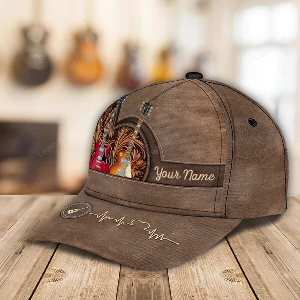 Brown Heart Personalized Guitar Cap, Gift for Music Lovers, Guitar Lovers Trucker Hats Custom Hats Gifts For Men & Women