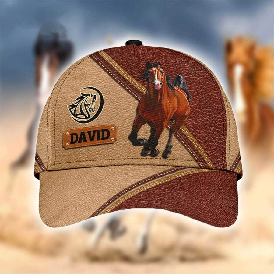 Brown Horse Leather Pattern Classic Cap for Horse Lovers, Customized Horse Riding Hat Trucker Hats Custom Hats Gifts For Men & Women