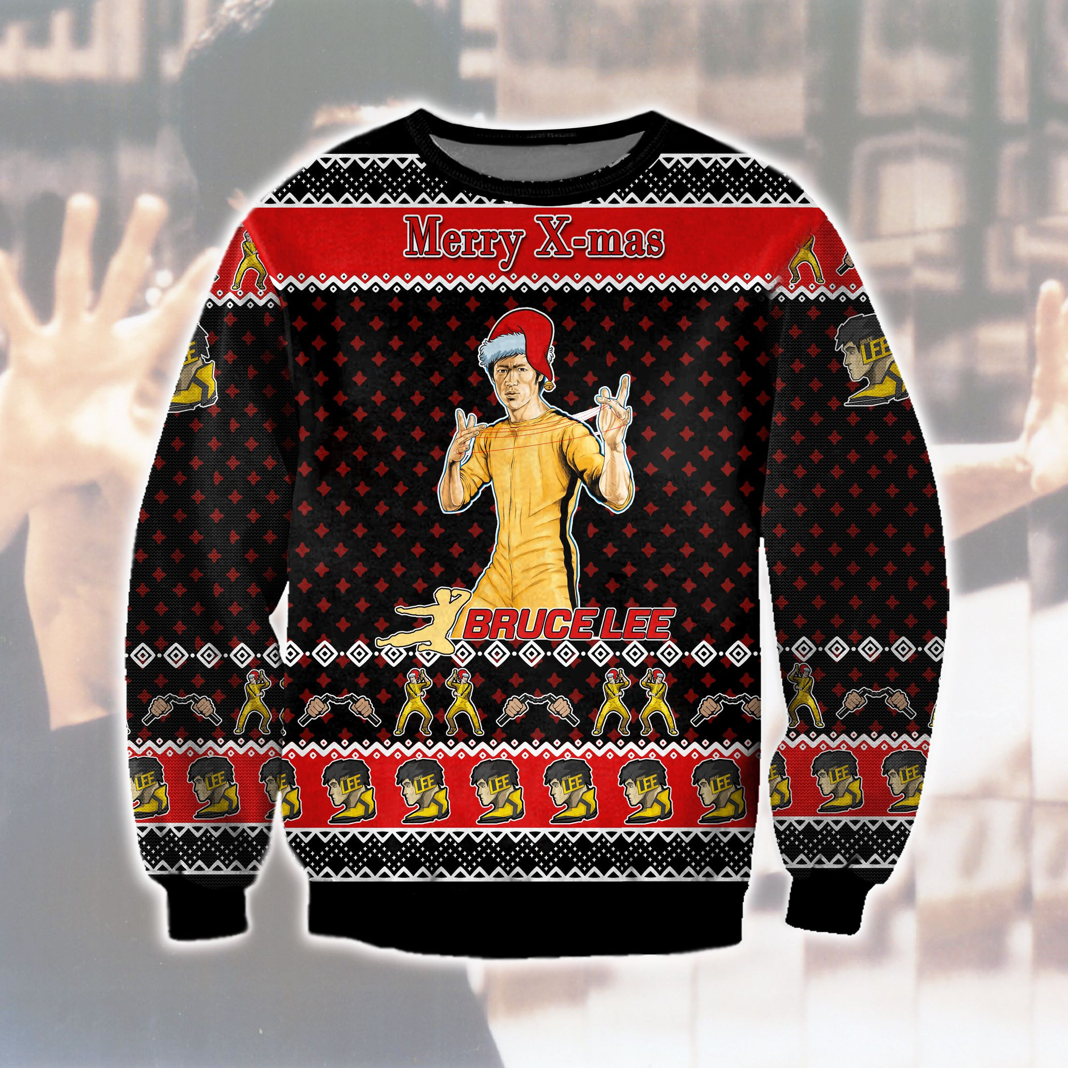 Bruce Lee Ugly Christmas Sweater Adult 3D Funny Matching for family