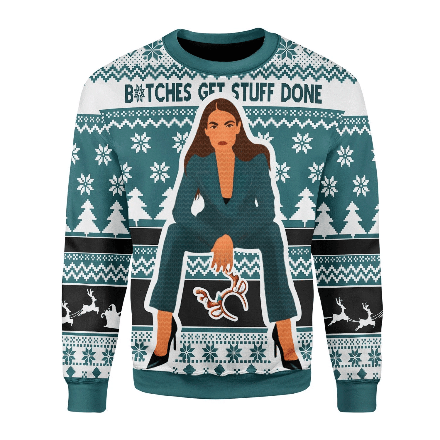 B*Tches Get Stuff Done Ugly Christmas Sweater Adult 3D Funny Matching for family