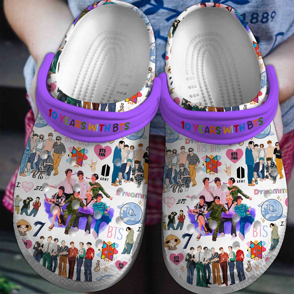 BTS 10 Years With BTS Band Music Crocs Crocband Clogs Shoes Comfortable For Men Women and Kids