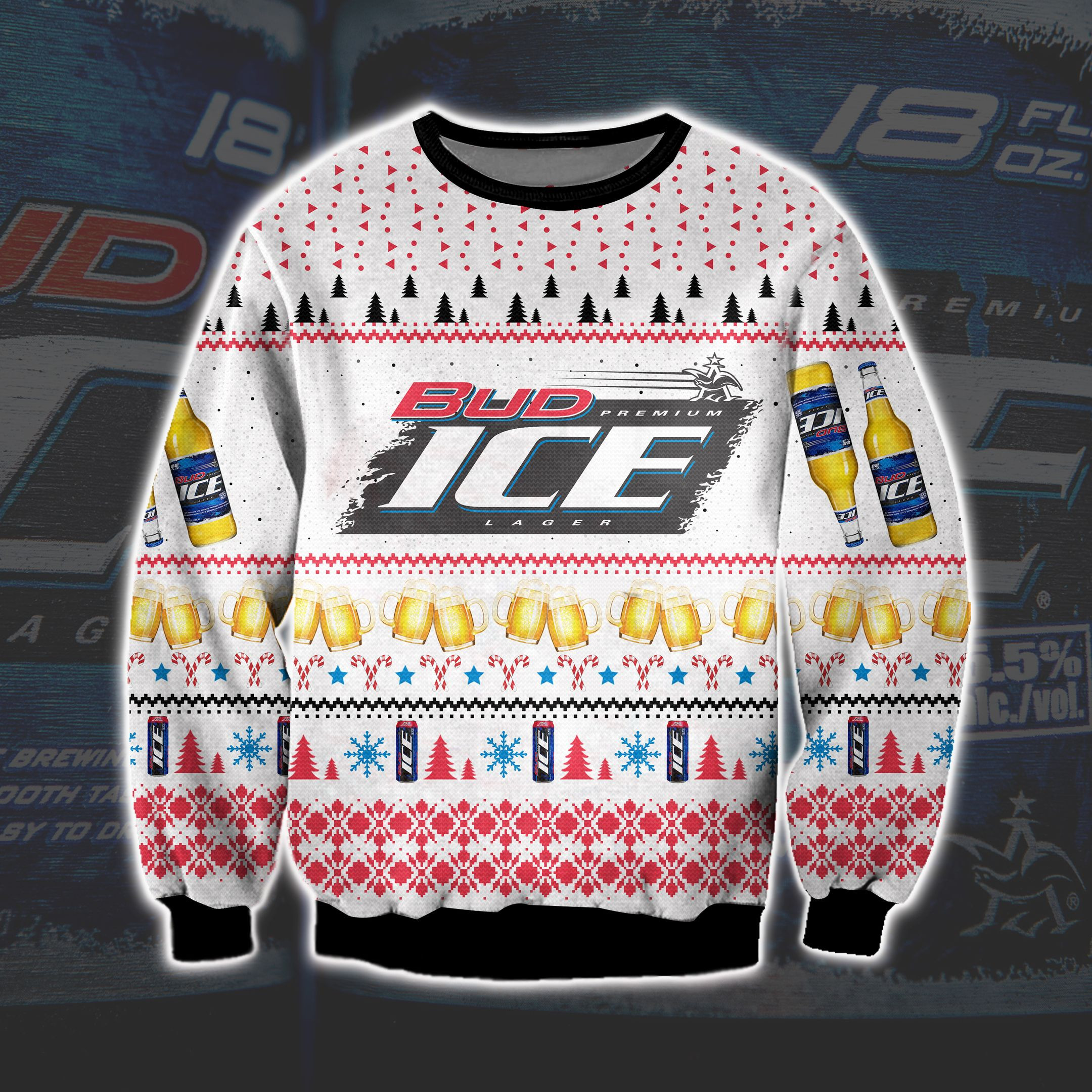 Bud Ice Lager Beer Knitting Pattern 3D Print Ugly Christmas Sweater Adult 3D Funny Matching for family