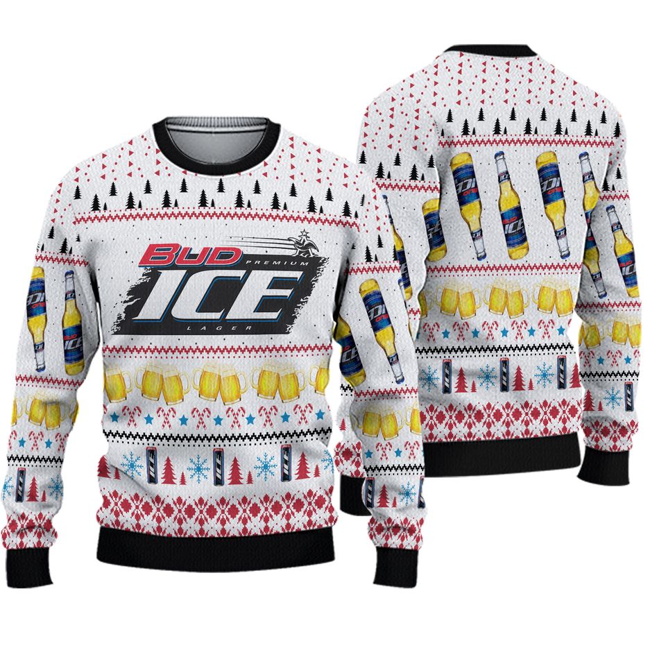 Bud Ice Lager Beer Ugly Christmas 3D Sweater
