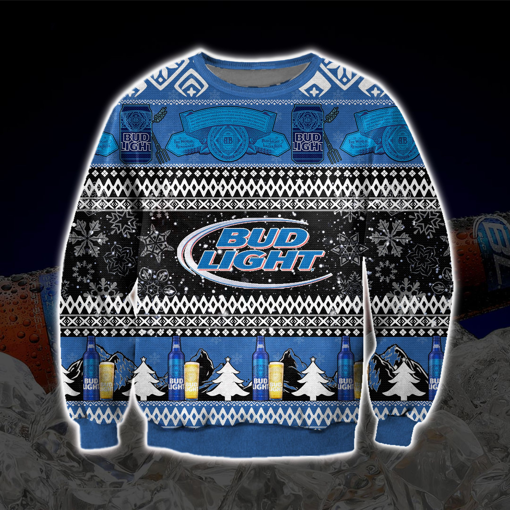 Bud Light Beer Ugly Christmas Sweater Adult 3D Funny Matching for family