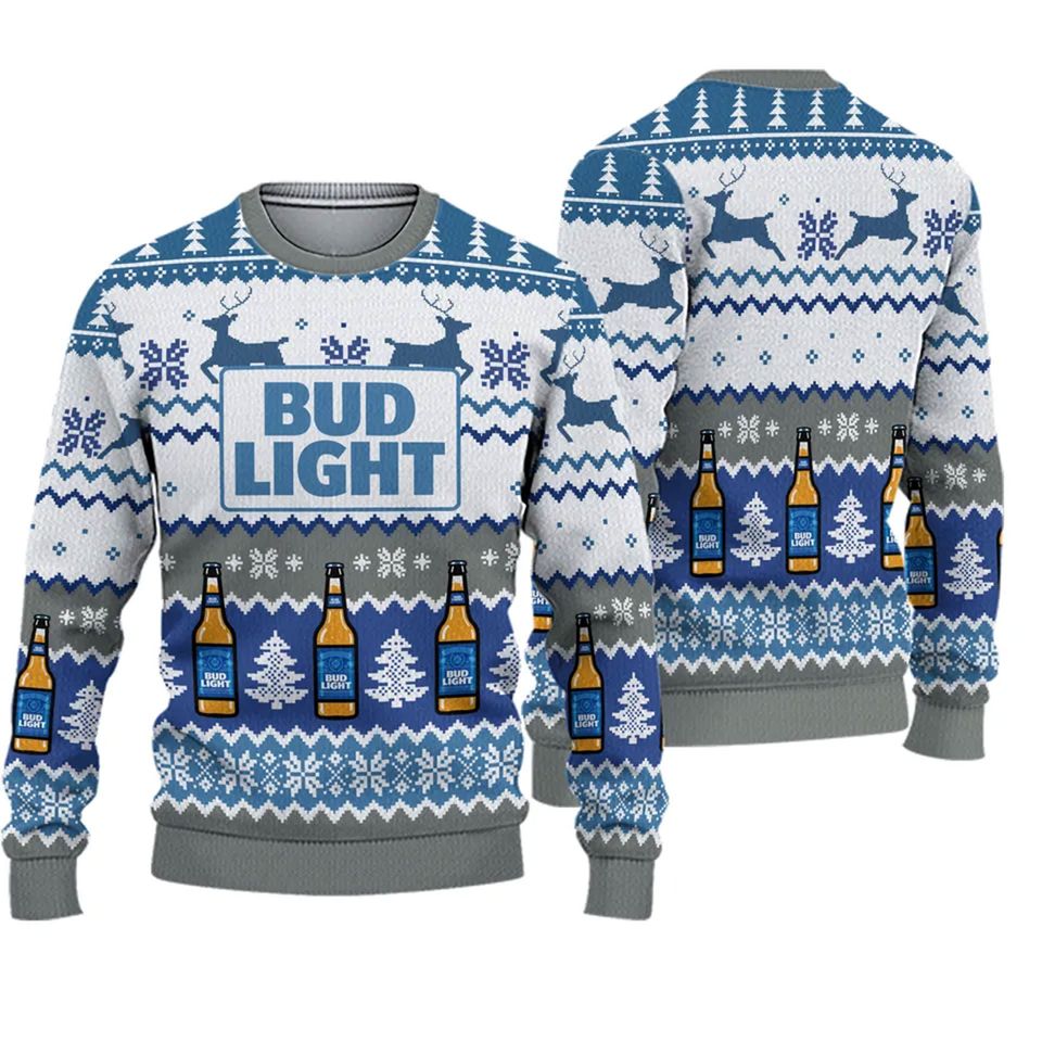 Bud Light Beer Ugly Sweater Over Print