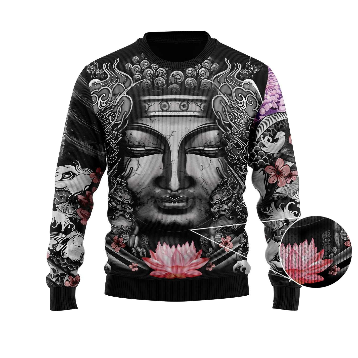 Buddhism Japanese Tattoo Ugly Christmas Sweater Adult 3D Funny Matching for family