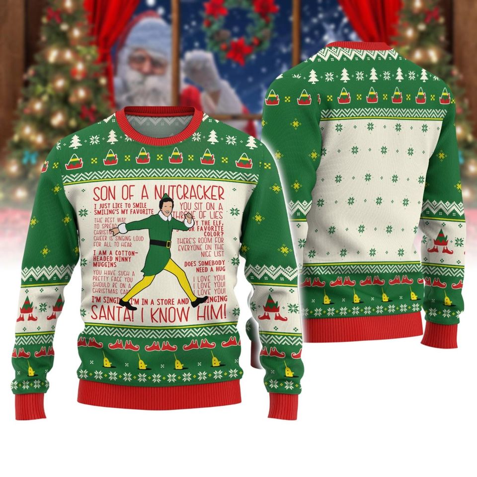 Buddy Elf Christmas Ugly Sweater, Film Sweater, North Pole Holiday Sweater