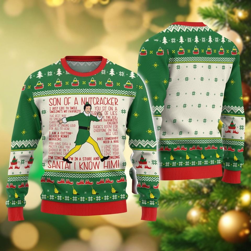 Buddy Elf Ugly Christmas Sweater, Movie Sweater Family, Film Sweater