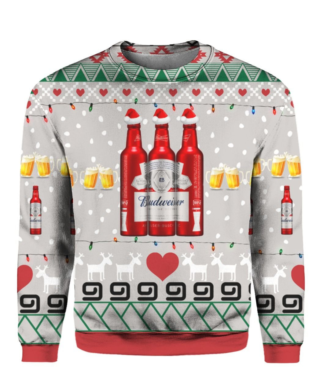 Budweiser Beer Red Ugly Christmas Sweater Adult 3D Funny Matching for family