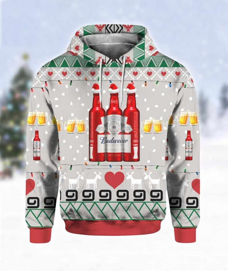 Budweiser Beer Ugly Christmas Sweater Adult 3D Funny Matching for family