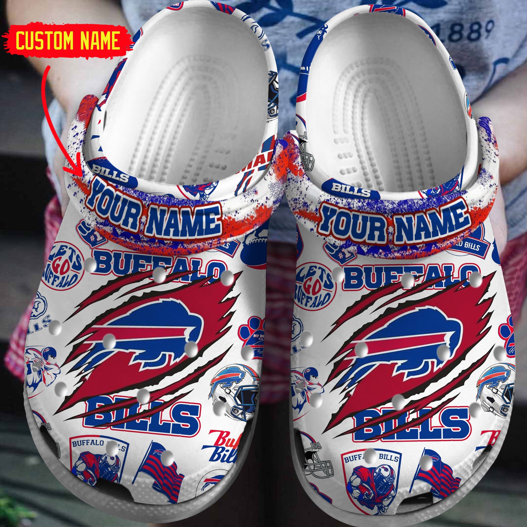 Buffalo Bills NFL Sport Crocs Crocband Clogs Shoes Comfortable For Men Women and Kids