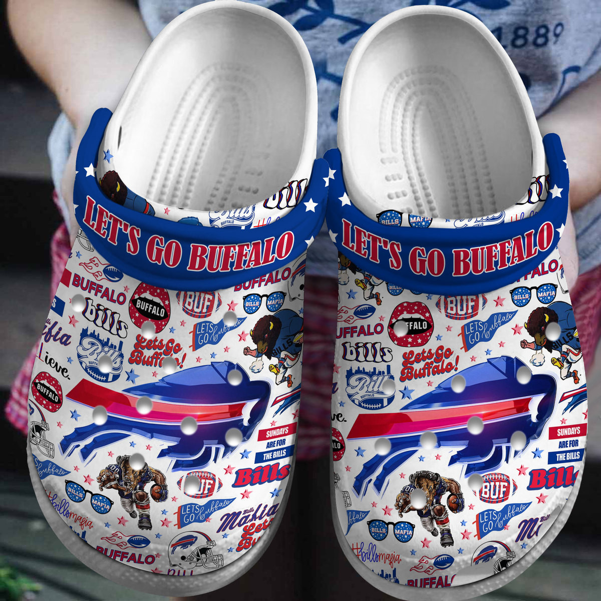 Buffalo Bills NFL Sport Crocs Crocband Clogs Shoes Comfortable For Men Women and Kids