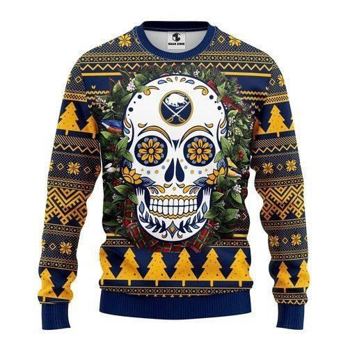 Buffalo Sabres Skull Flower Ugly Christmas Sweater Adult 3D Funny Matching for family