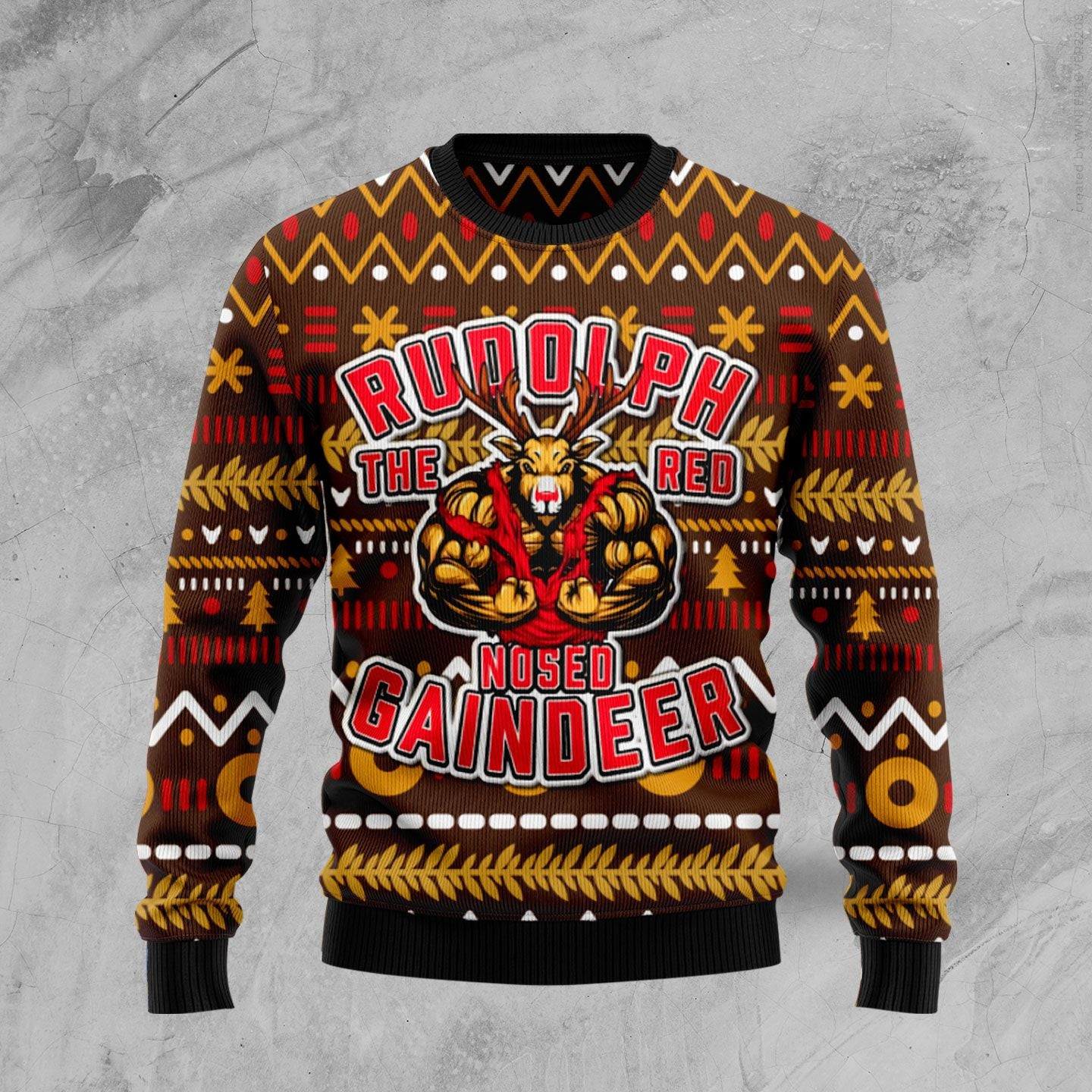 Buffed Rudolph The RedNosed Reindeer Ugly Christmas Sweater