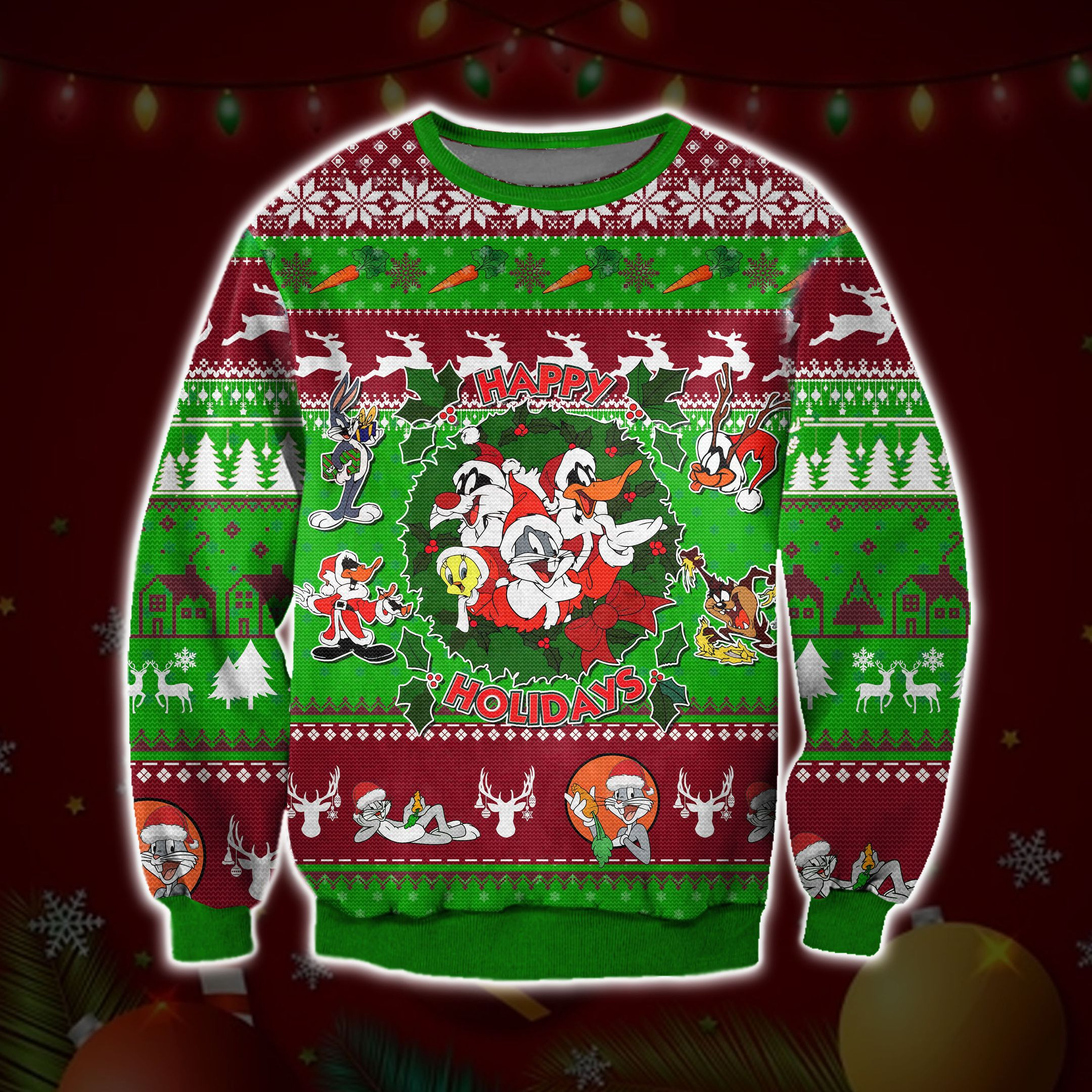Bugs Bunny And Friends Ugly Christmas Sweater Adult 3D Funny Matching for family