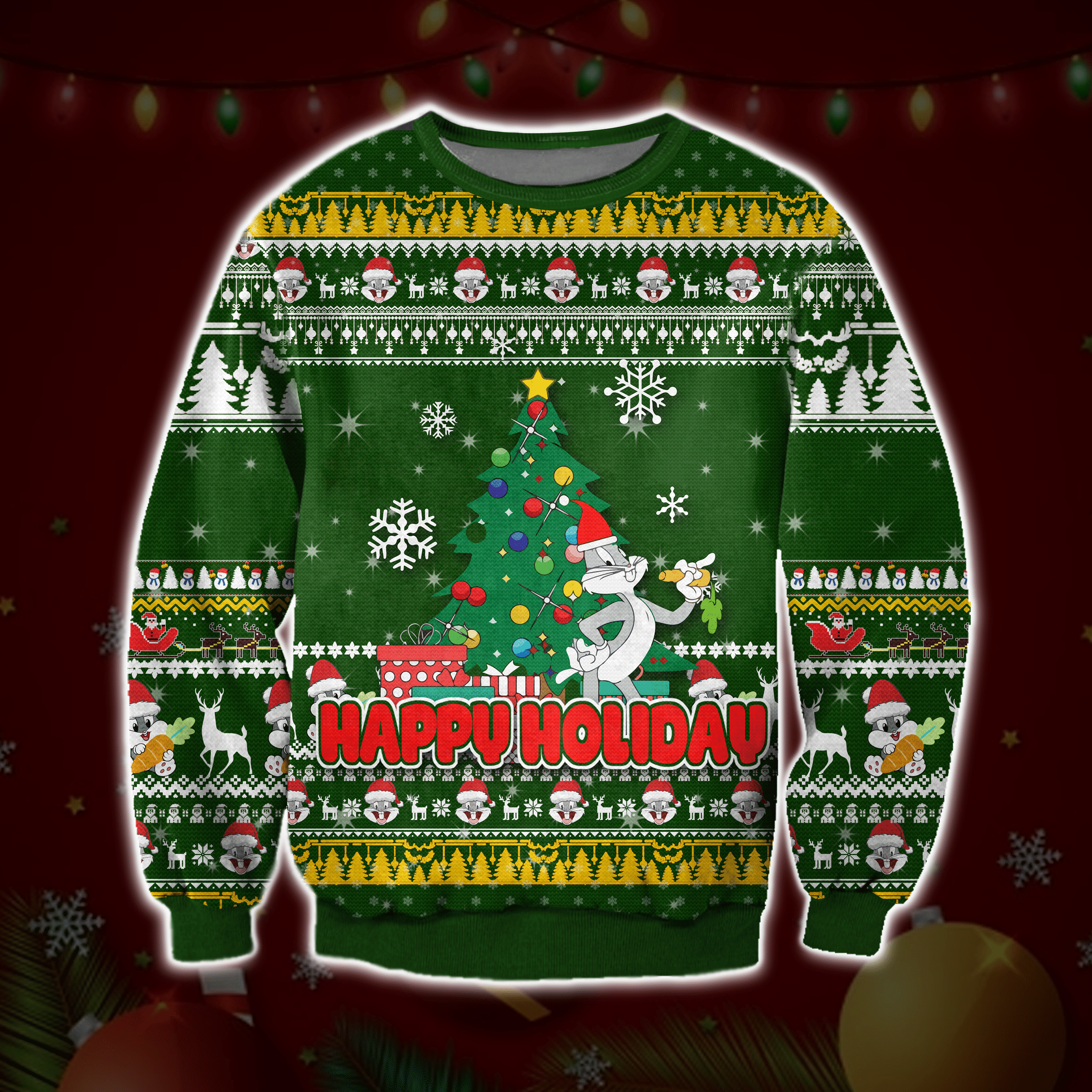 Bugs Bunny Ugly Christmas Sweater Adult 3D Funny Matching for family