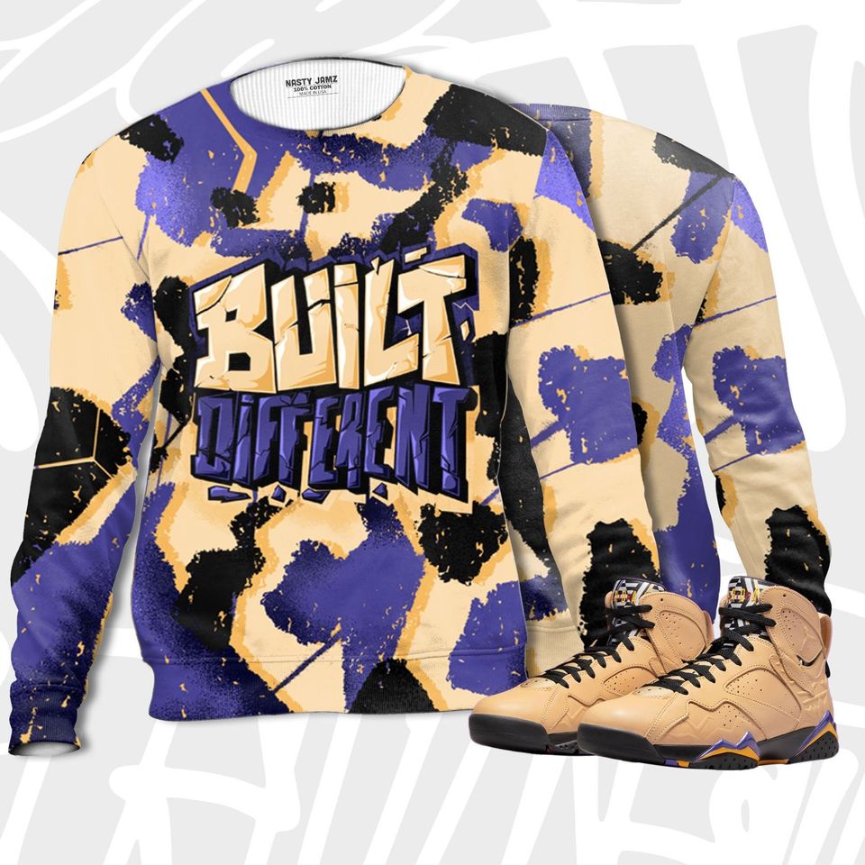 Built Different 3D Broken Art Hoodie match Jordan 7 SE Afrobeats