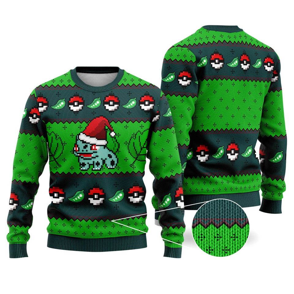 Bulbasaur PKM Christmas Ugly Sweater, Anime Ugly Sweater