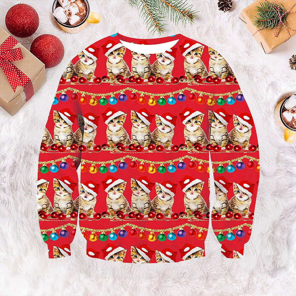 Bulbs Kittens Ugly Christmas Sweater Funny Xmas Sweater Gifts For Cat Owners