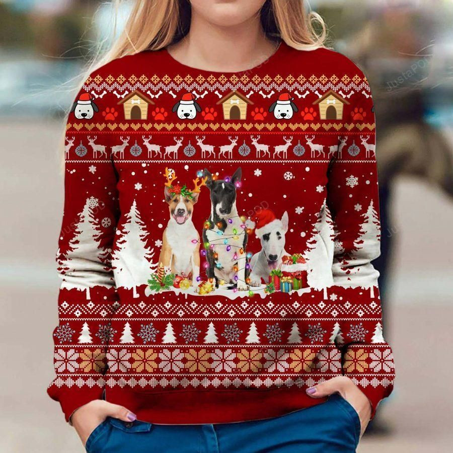 Bull Terrier Dog Ugly Christmas Sweater Adult 3D Funny Matching for family