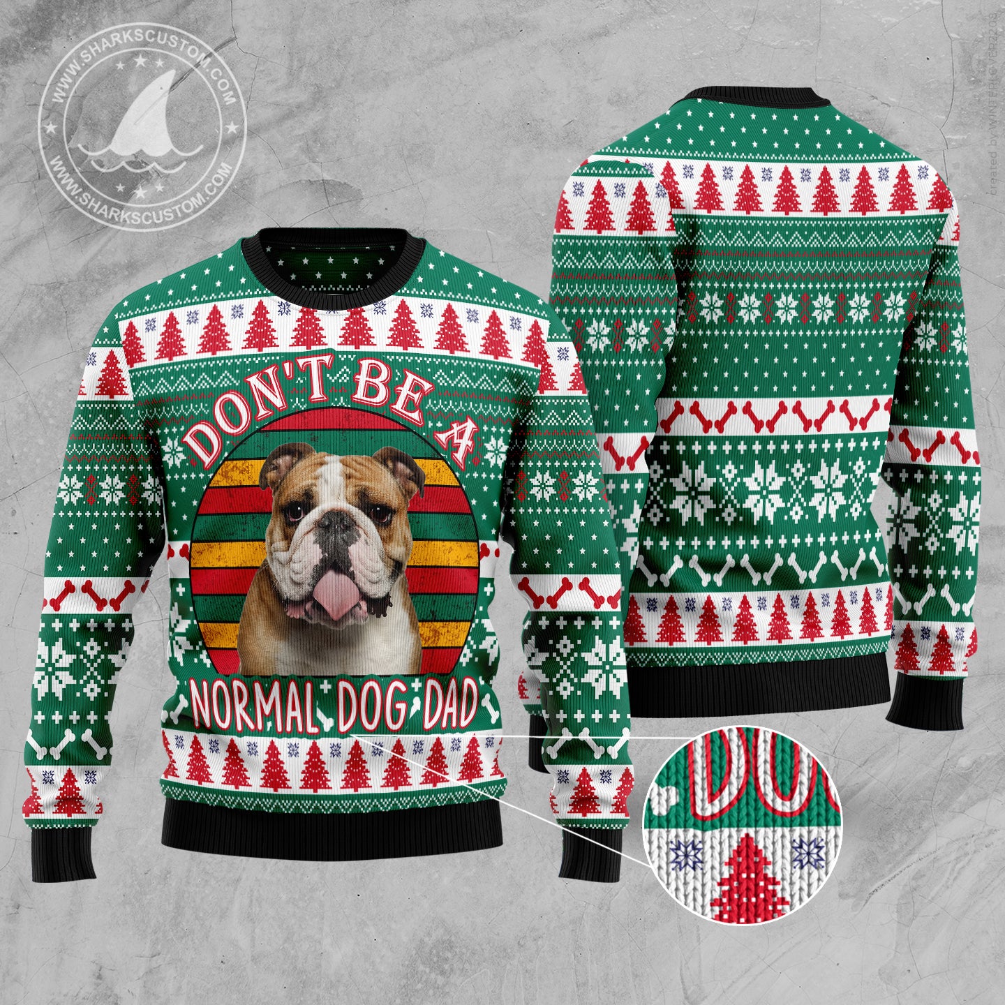 Bulldog Dog Dad Ugly Christmas Sweater - Image 3