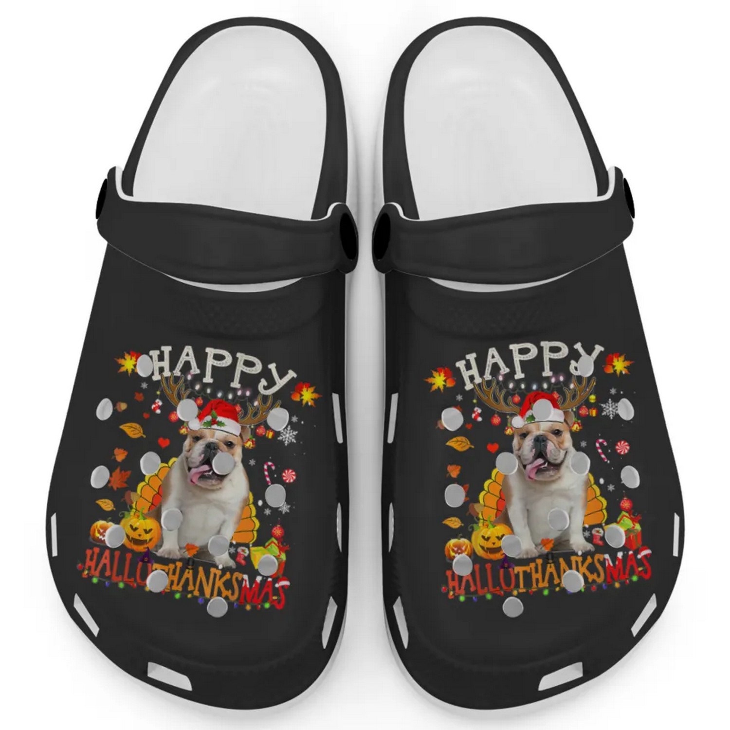 Bulldog Dog Happy Hallothanksmas Crocs Crocband Clogs Shoes Comfortable For Men Women and Kids