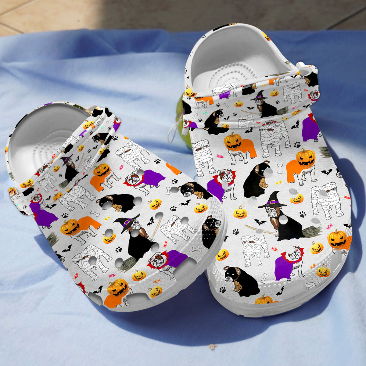 Bulldog Halloween Crocs Crocband Clogs Shoes Comfortable For Men Women and Kids