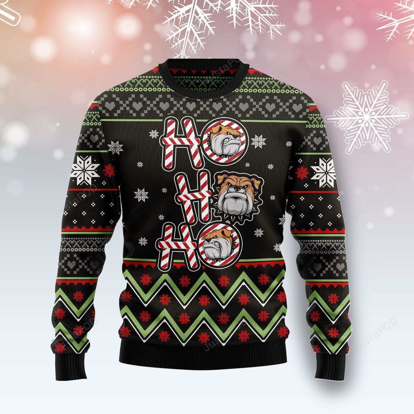 Bulldog Ho Ho Ho Ugly Christmas Sweater Adult 3D Funny Matching for family