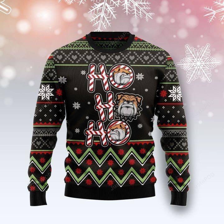 Bulldog Ho Ho Ho Ugly Christmas Sweater Adult 3D Funny Matching for family
