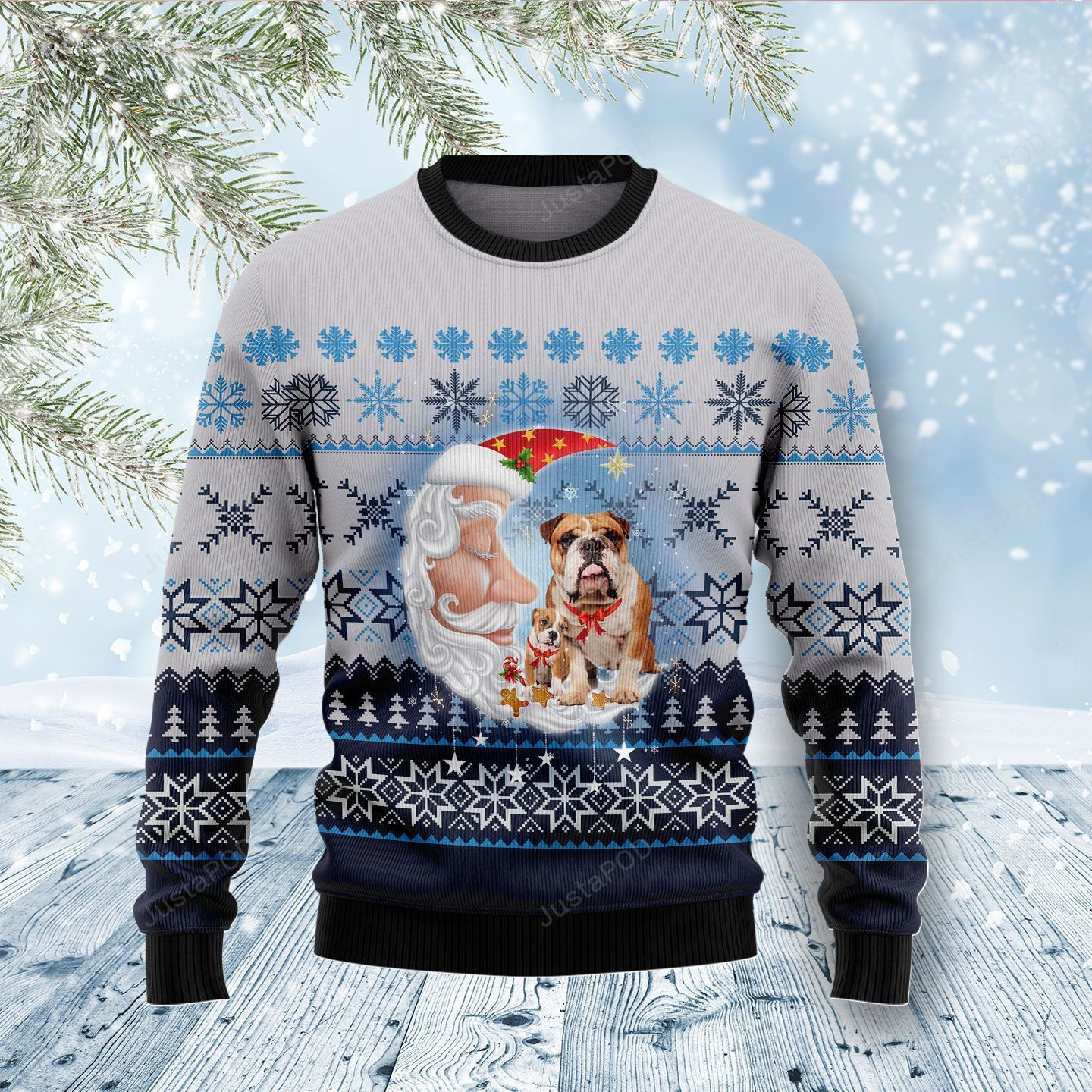 Bulldog Love Santa Moon Ugly Christmas Sweater Adult 3D Funny Matching for family