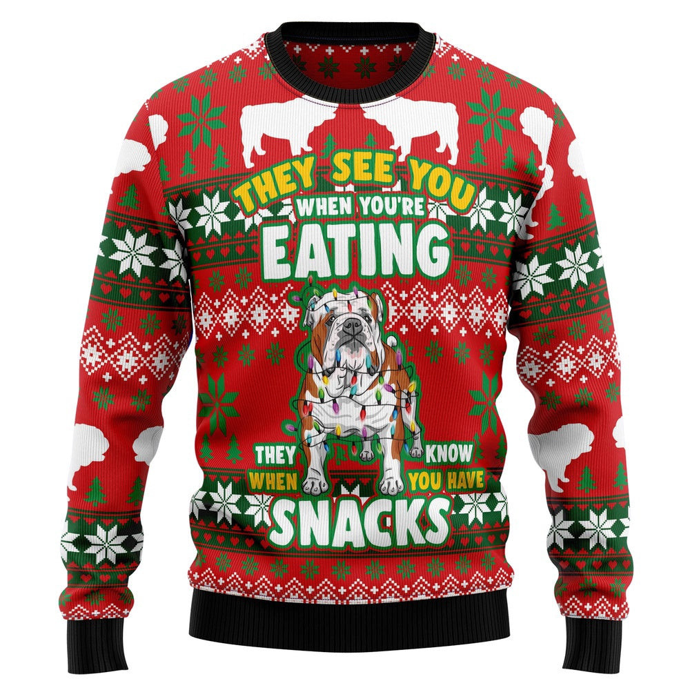 Bulldog Snacks Ugly Christmas Sweater Gift For Christmas