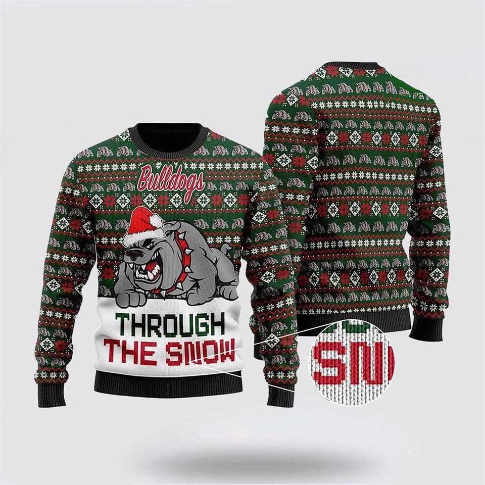 Bulldogs Through The Snow Christmas Ugly Christmas Sweater