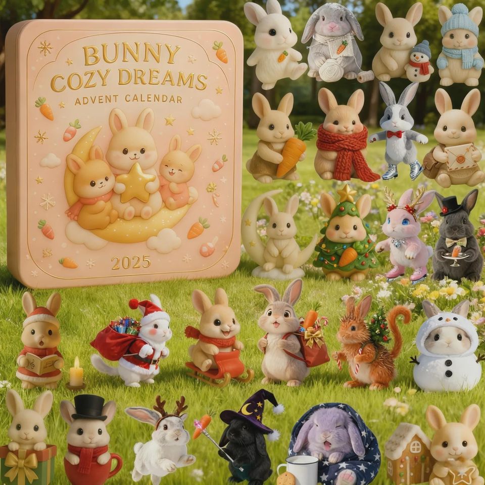 Bunny Cozy Dreams Advent Calendar 2025, Cute Rabbit Christmas Ornament Set, Kawaii Pet Lover Gift for Her Kids Family