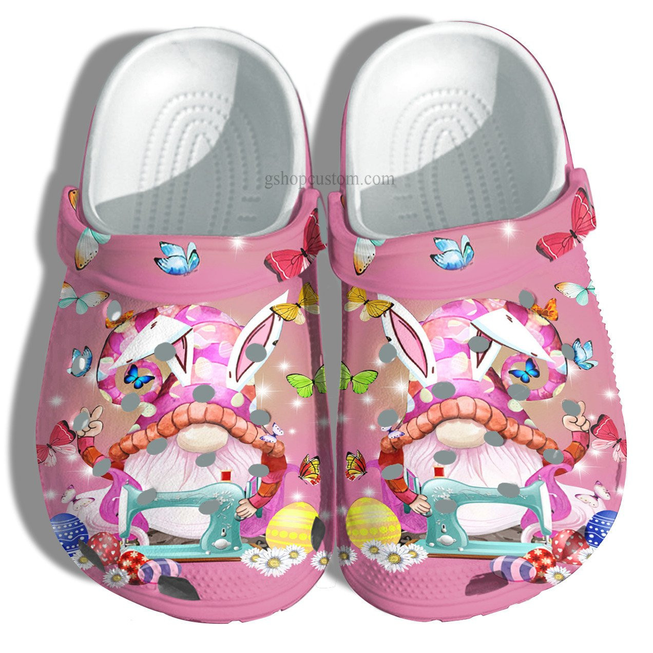 Bunny Gnomies Quilting Egg Easter Day Pinky Shoes For Girl Women - Gnomies Butterfly Sewing Shoes Croc Clogs