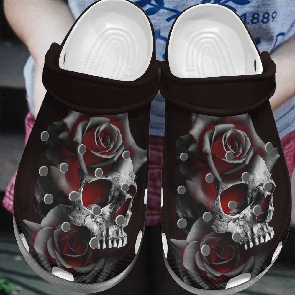 Burning Skull Rose Flower Tattoo Shoes Clog Gifts For Young Women