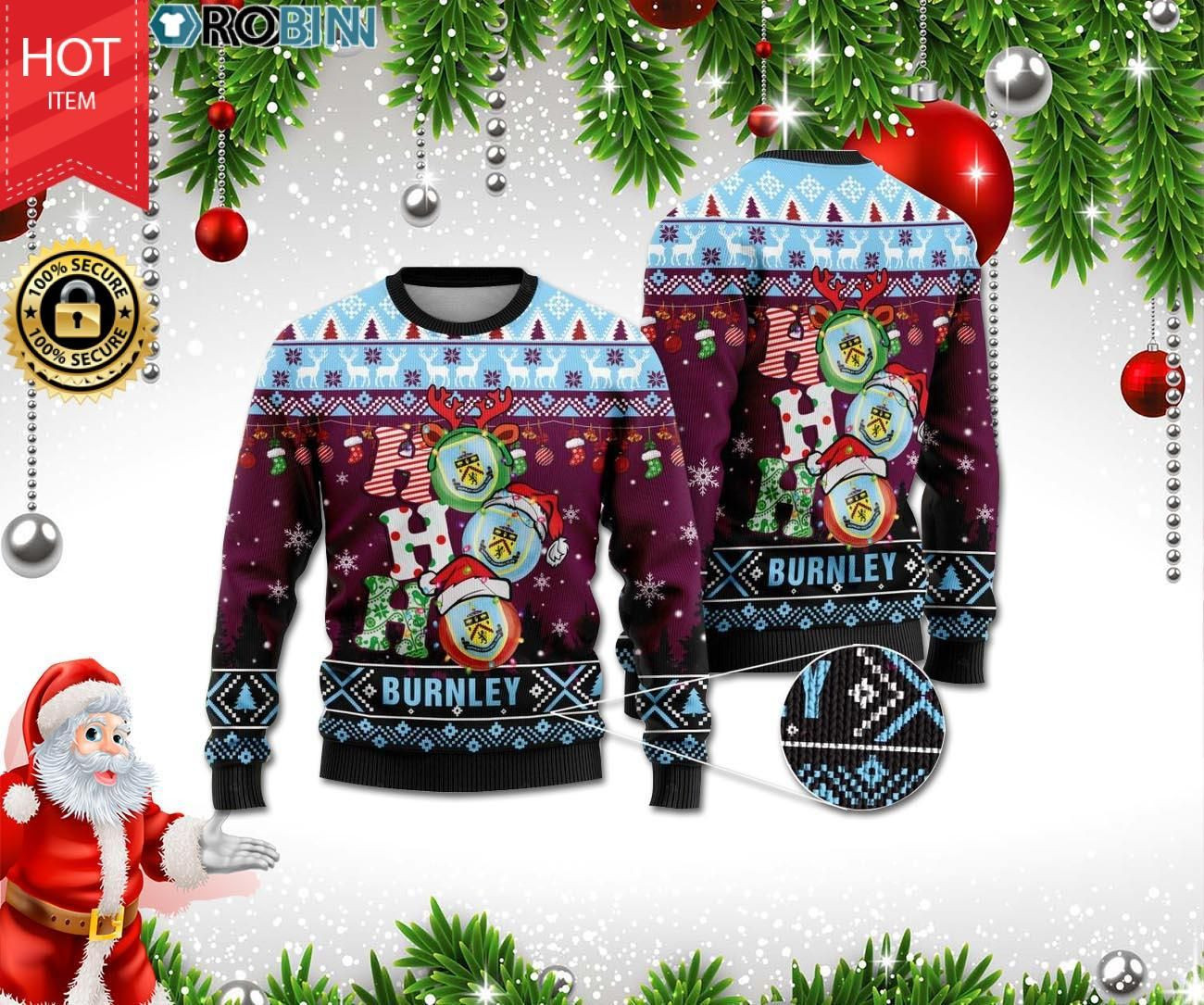 Burnley Ho Ho Ho 3D Print Ugly Christmas Sweater Adult 3D Funny Matching for family