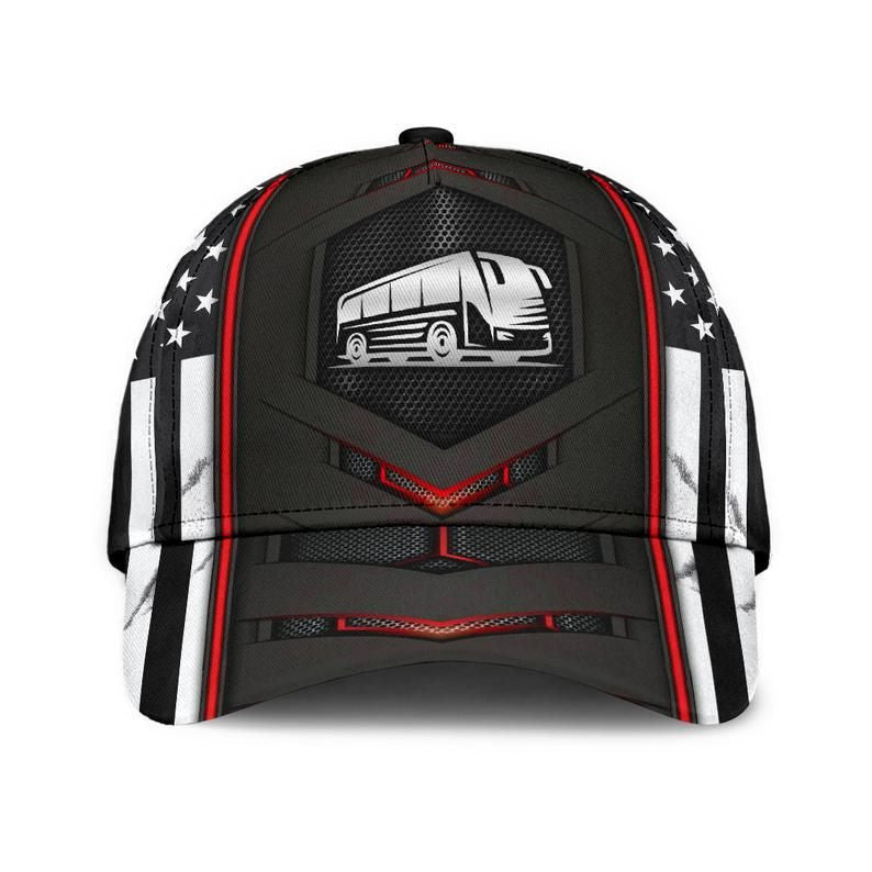Bus Red Flag Hat Classic Cap 3D Awareness Cap, Unisex Cap, Human Cap, Trending Cap, American Cap Trucker Hats Custom Hats Gifts For Men & Women