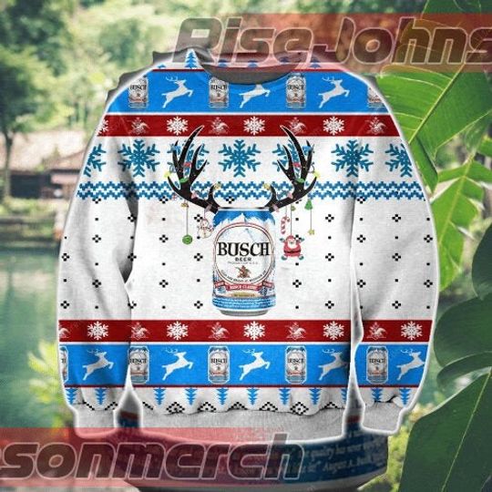 Busch Beer Deer Horn Ugly Christmas Sweater - Image 2