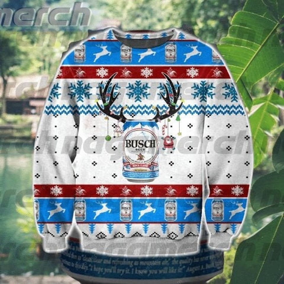 Busch Beer Deer Horn Ugly Christmas Sweater, Busch Beer Merry Christmas