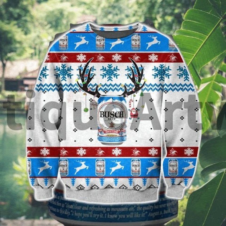 Busch Beer Deer Horn Ugly Christmas Sweater, Busch Beer Merry Christmas