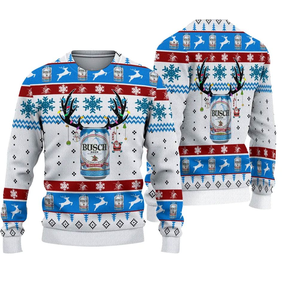 Busch Beer Deer Horn Ugly Sweater 3D Sweater